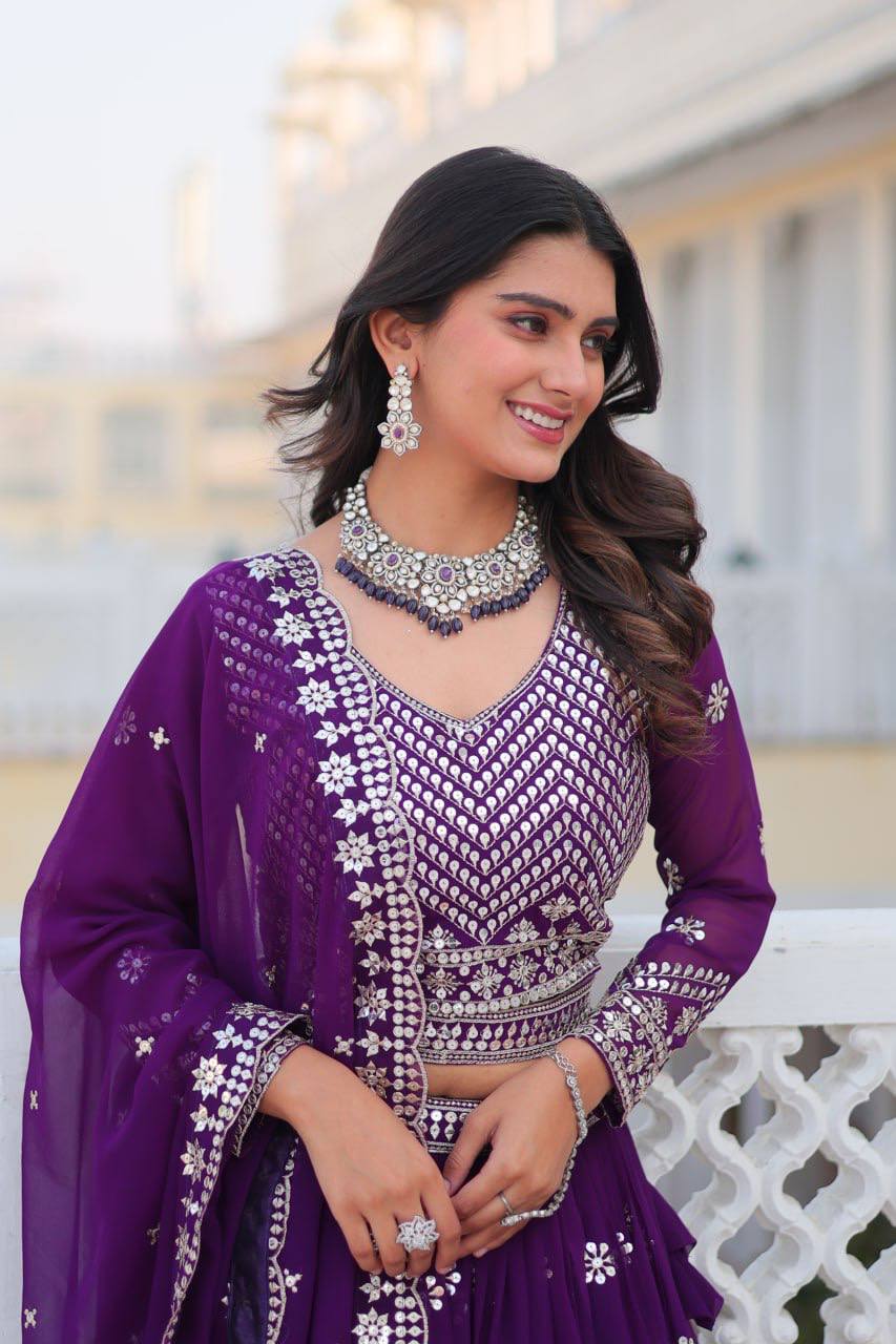 Purple Designer Georgette Lehenga For Wedding
