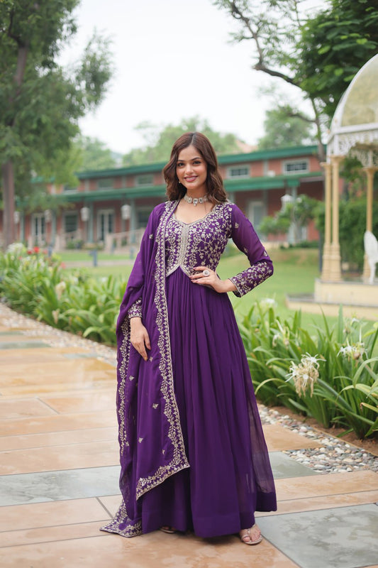 Purple Designer Wedding Wear Long Gown Dress