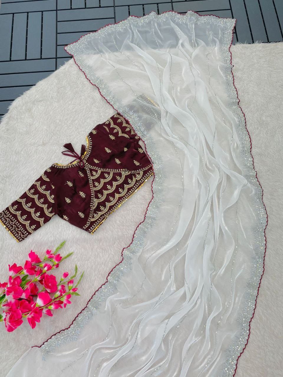 White Designer Zimmy Choo Saree