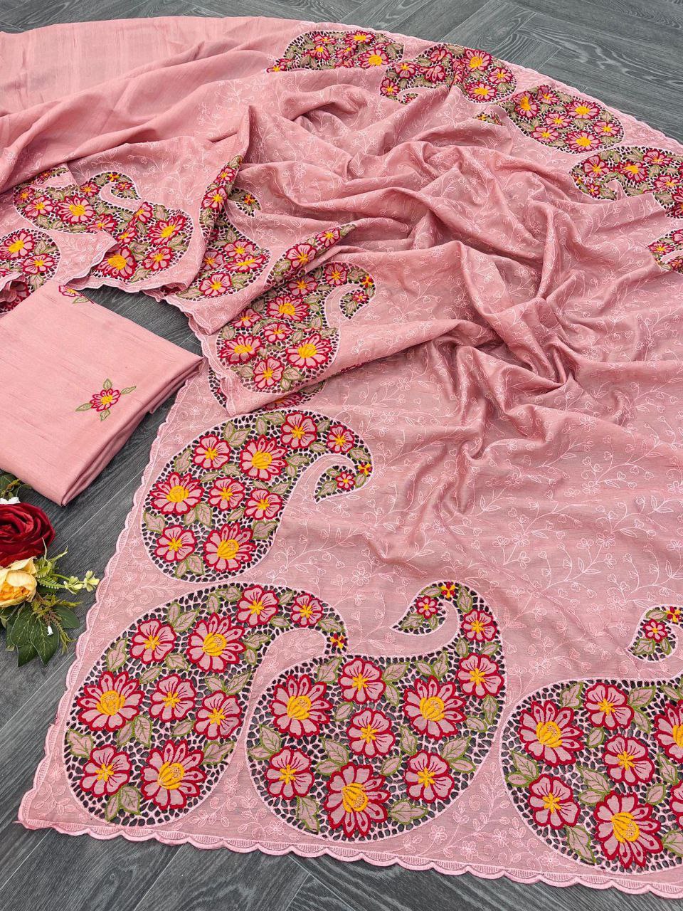 Peach Gadhwali Silk Saree