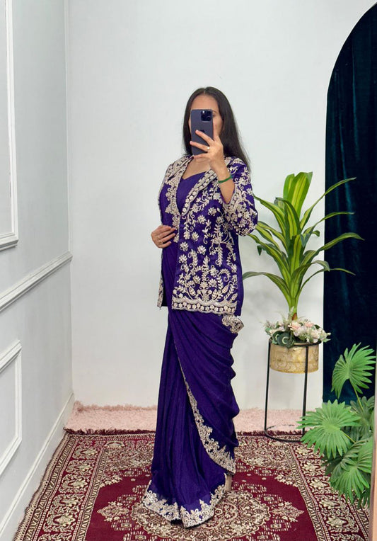 Purple Indo Western Ready To Wear Saree