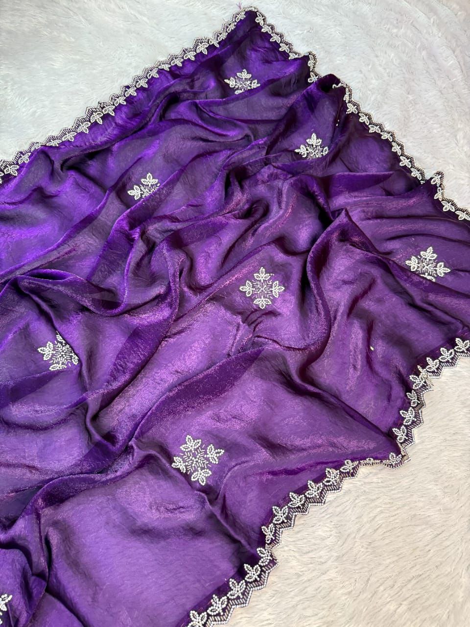 Purple Party Wear Fandy Satin Silk Saree