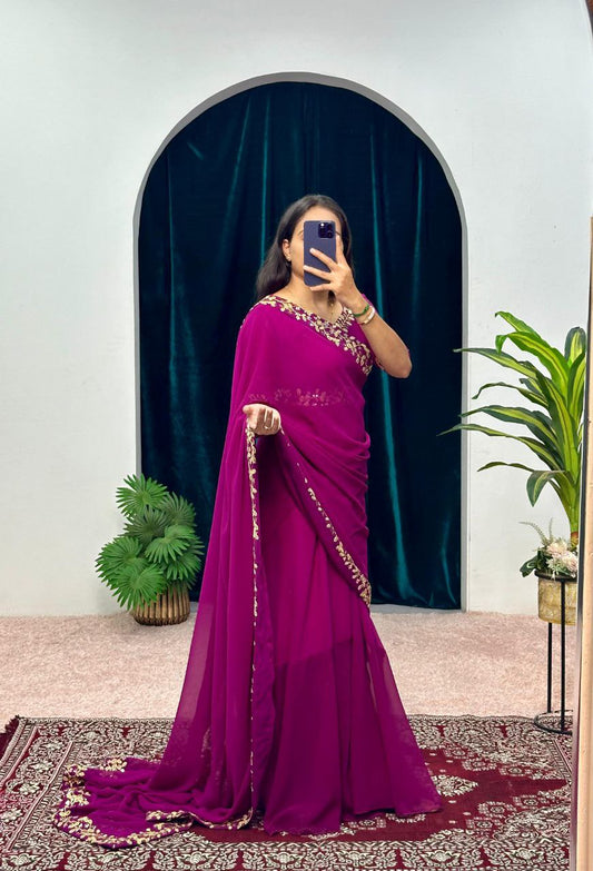 Purple Party Wear Georgette Gown Saree