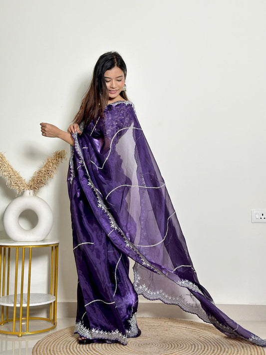 Purple Party Wear Zimmy Chhoo Silk Saree