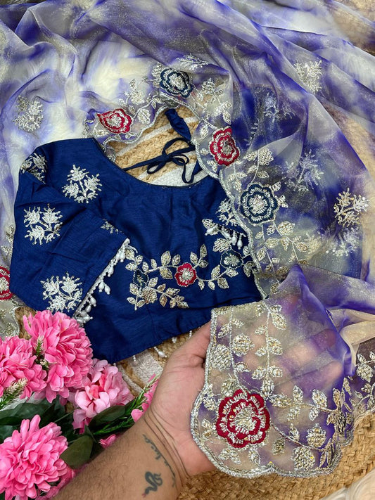 Purple Prism Printed Twill Net Saree