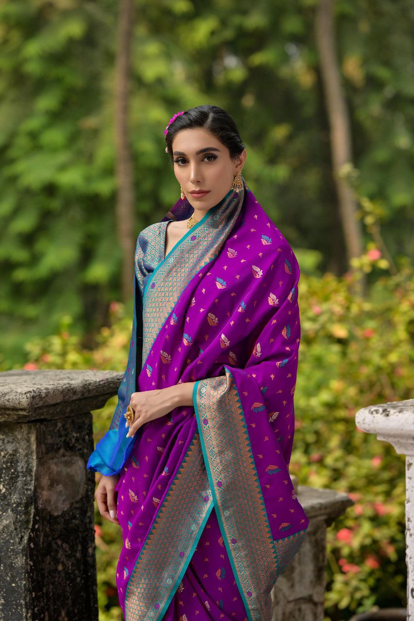 Purple Pure Banarasi Silk Saree For Wedding