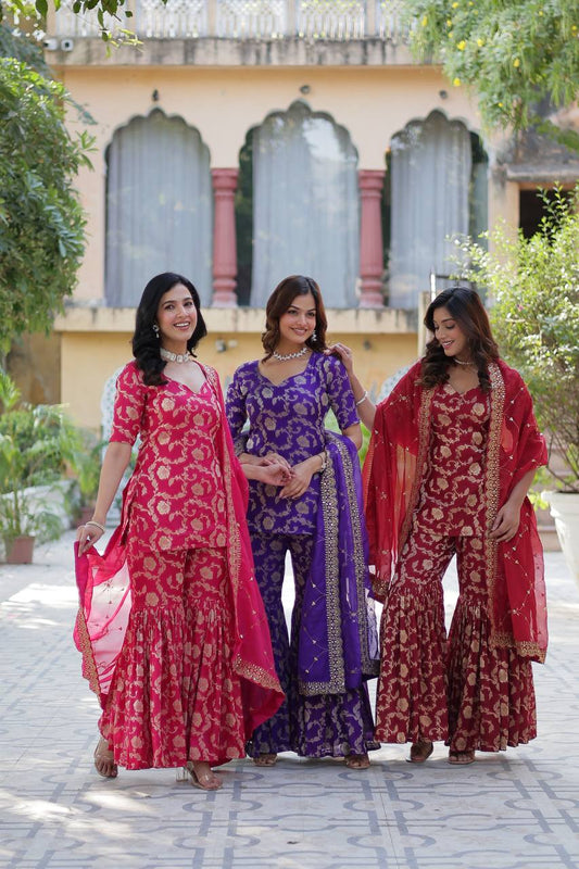 Purple Readymade Modern Sharara Set For Wedding
