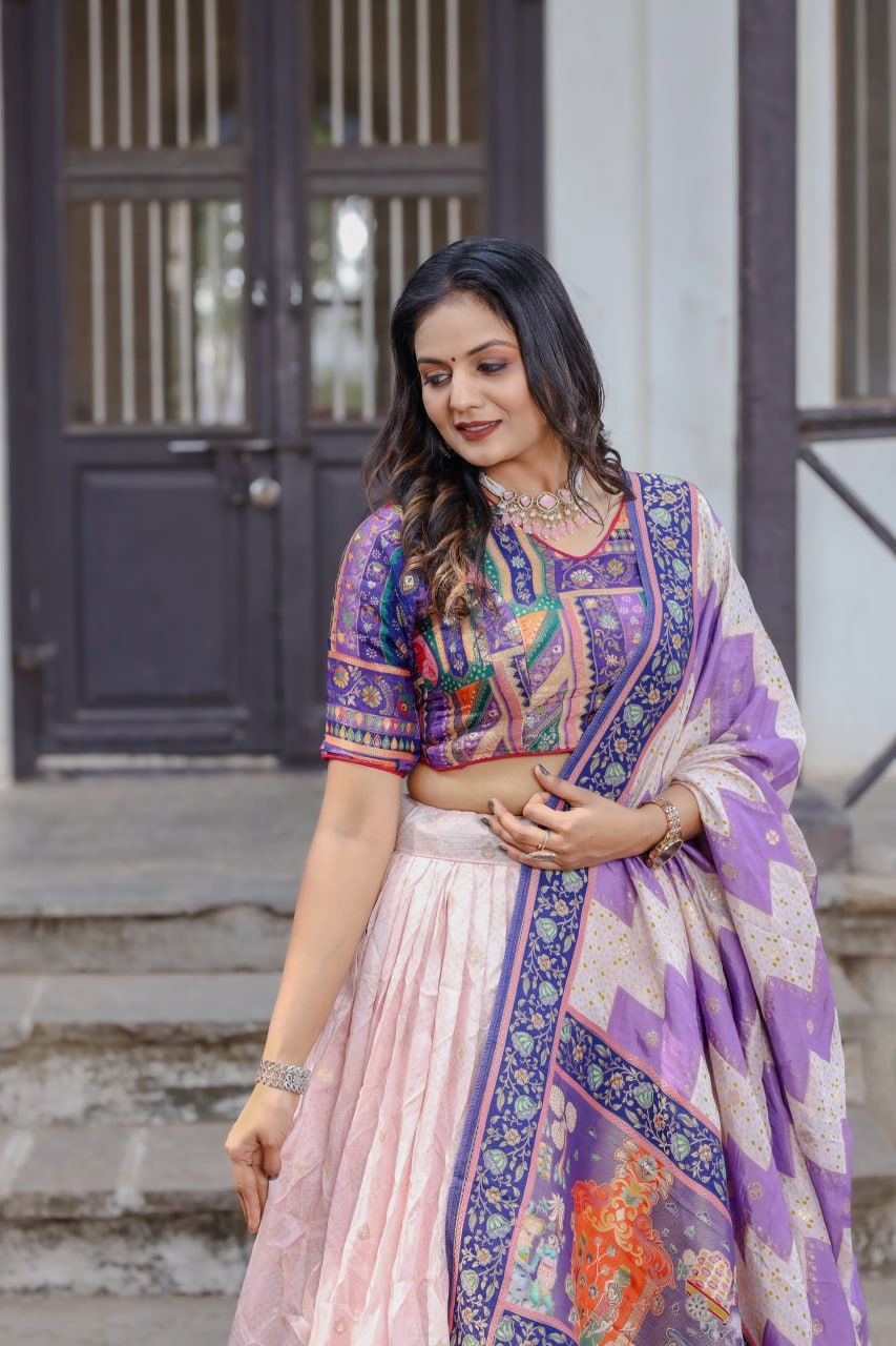 Purple Traditional Jacquard Viscose Lehenga
