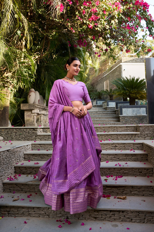 Purple Traditional Pure Chanderi Lehenga
