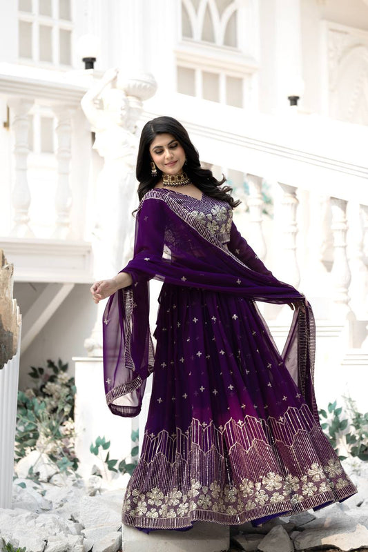 Purple Wedding Wear Georgette Lehenga Choli