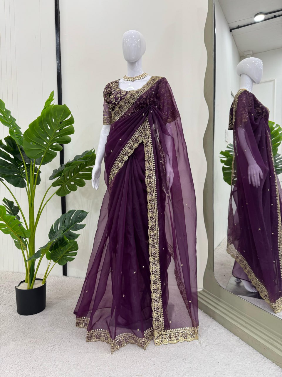 Purple Wedding Wear Organza Silk Saree
