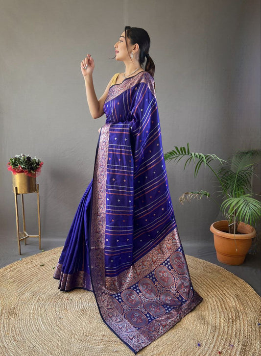 Bluish Purple Wedding Wear Silk Saree