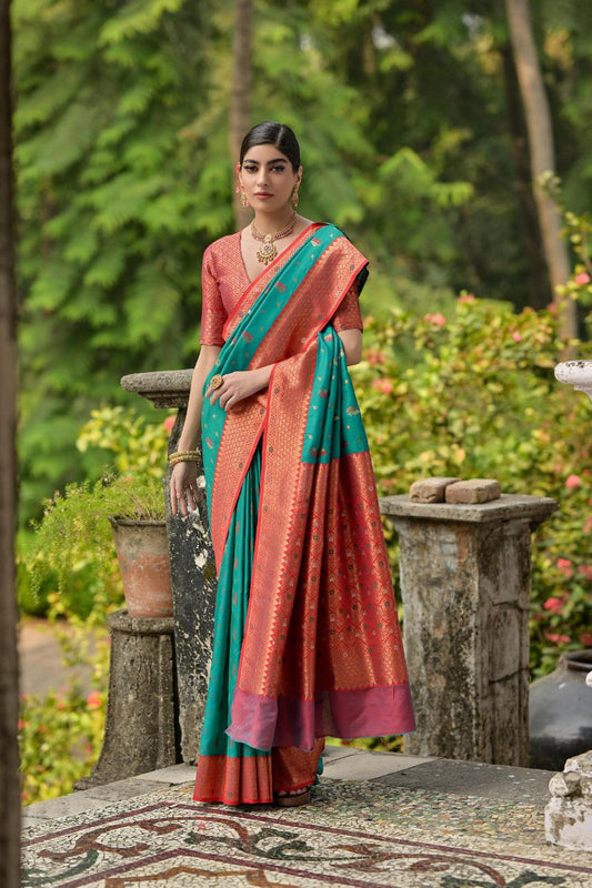Rama Pure Banarasi Silk Saree For Wedding