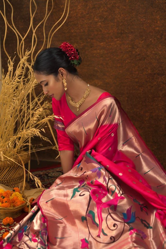 Rani Pink Banarasi Soft Silk Paithani Saree