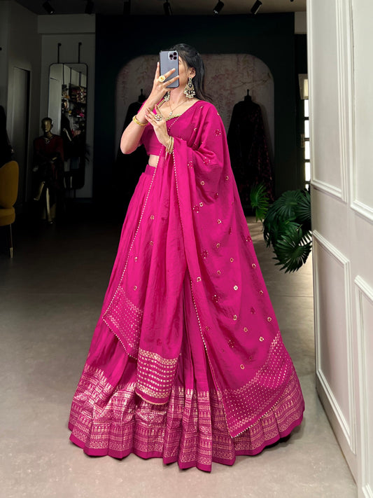 Rani Pink Designer Chanderi Lehenga Choli For Wedding