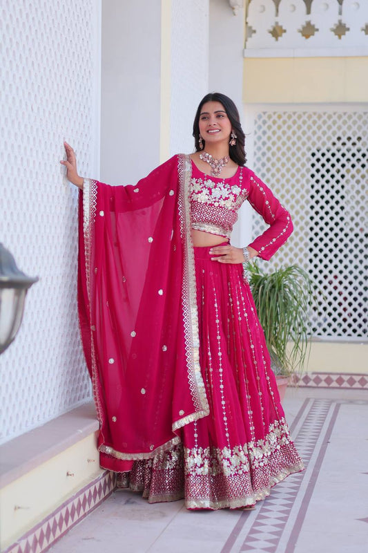 Rani Pink Georgette Lehenga Choli For Wedding