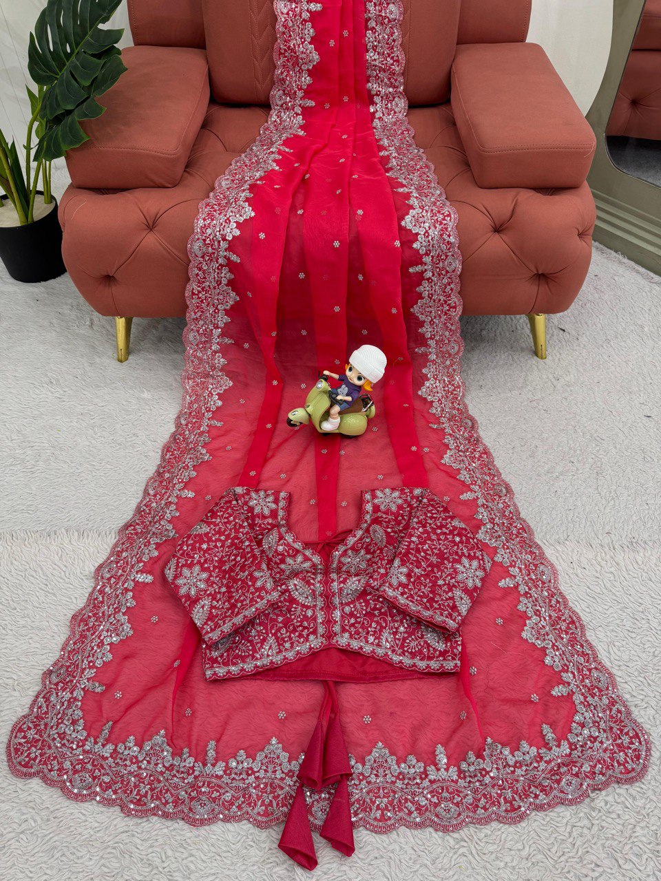 Rani Pink Party Wear Tabby Silk Saree