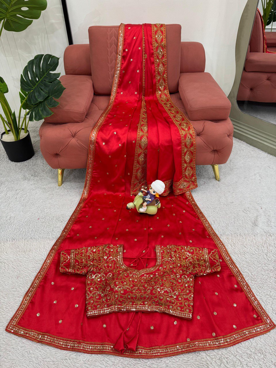 Rani Wedding Wear Japan Satin Silk Saree