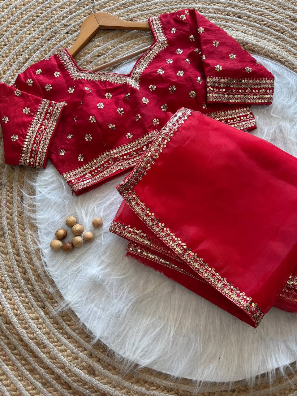 Red Designer Organza Silk Saree