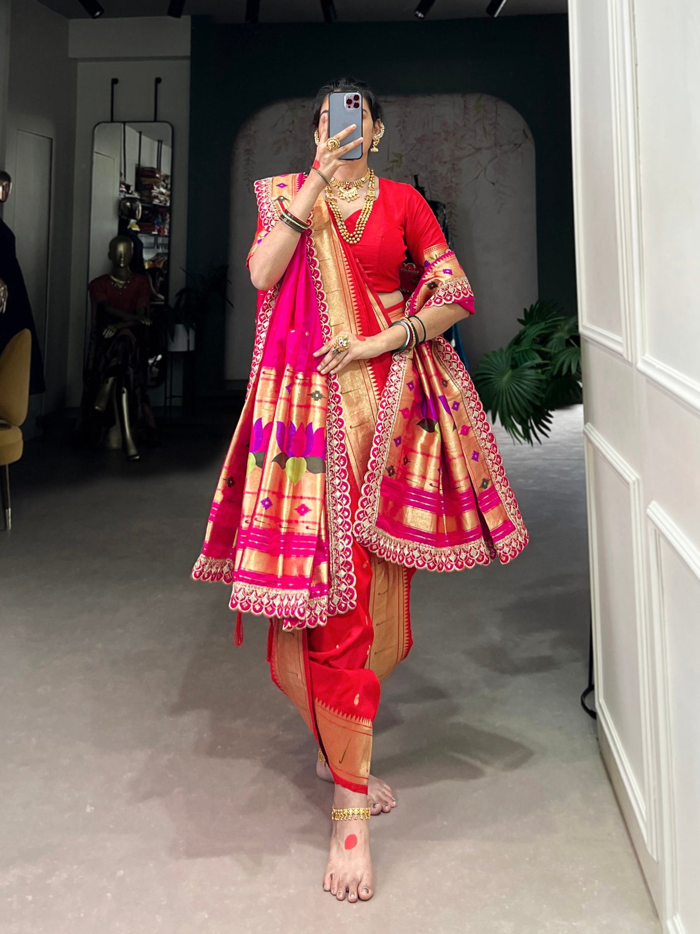 Red Paithani Jacquard Silk Saree