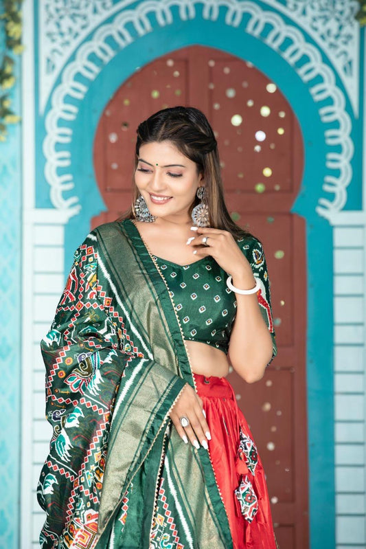Red Paithani & Patola Printed Dola Silk Lehenga