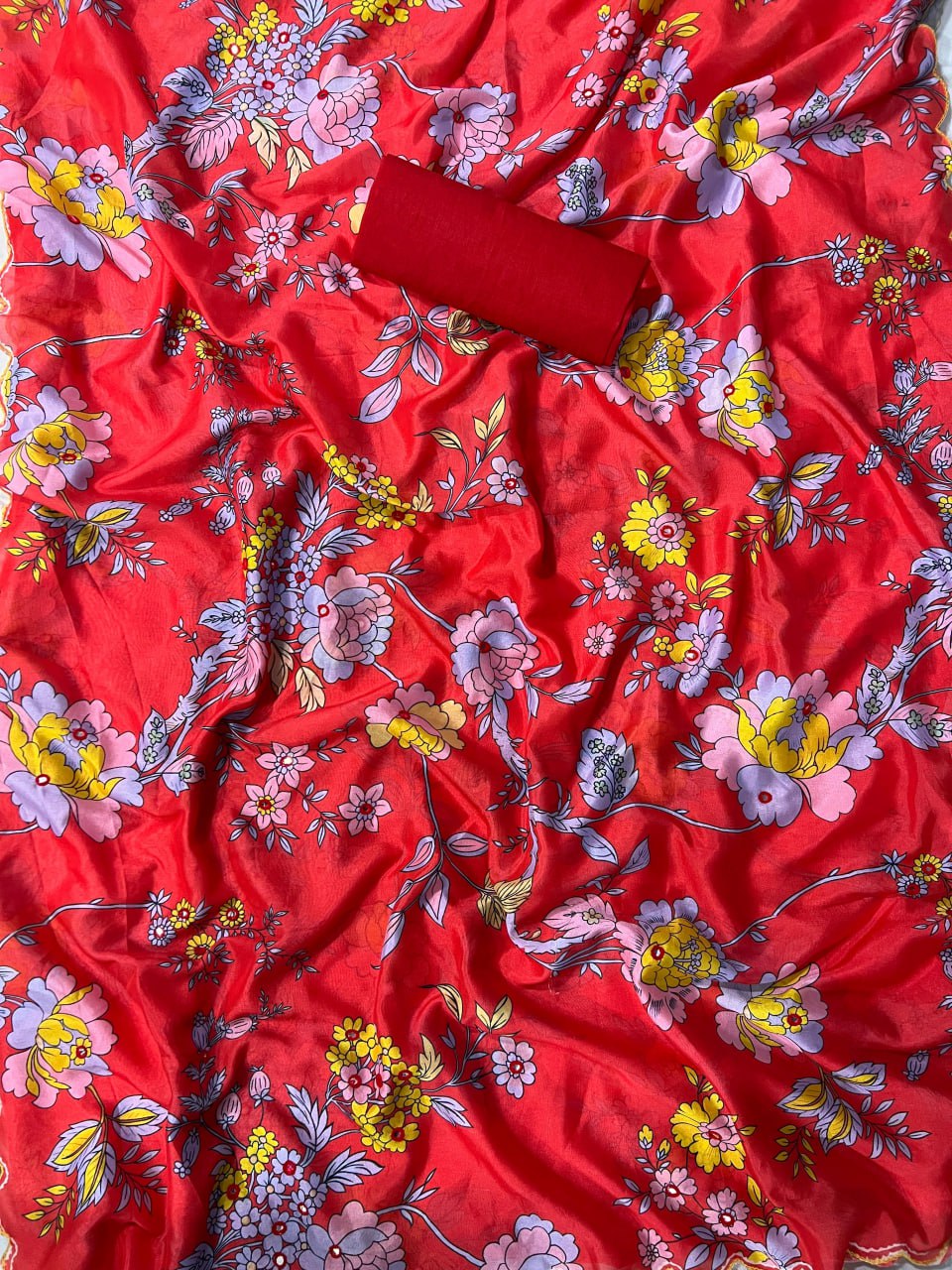 Red Stylish Printed Vichitra Silk Saree