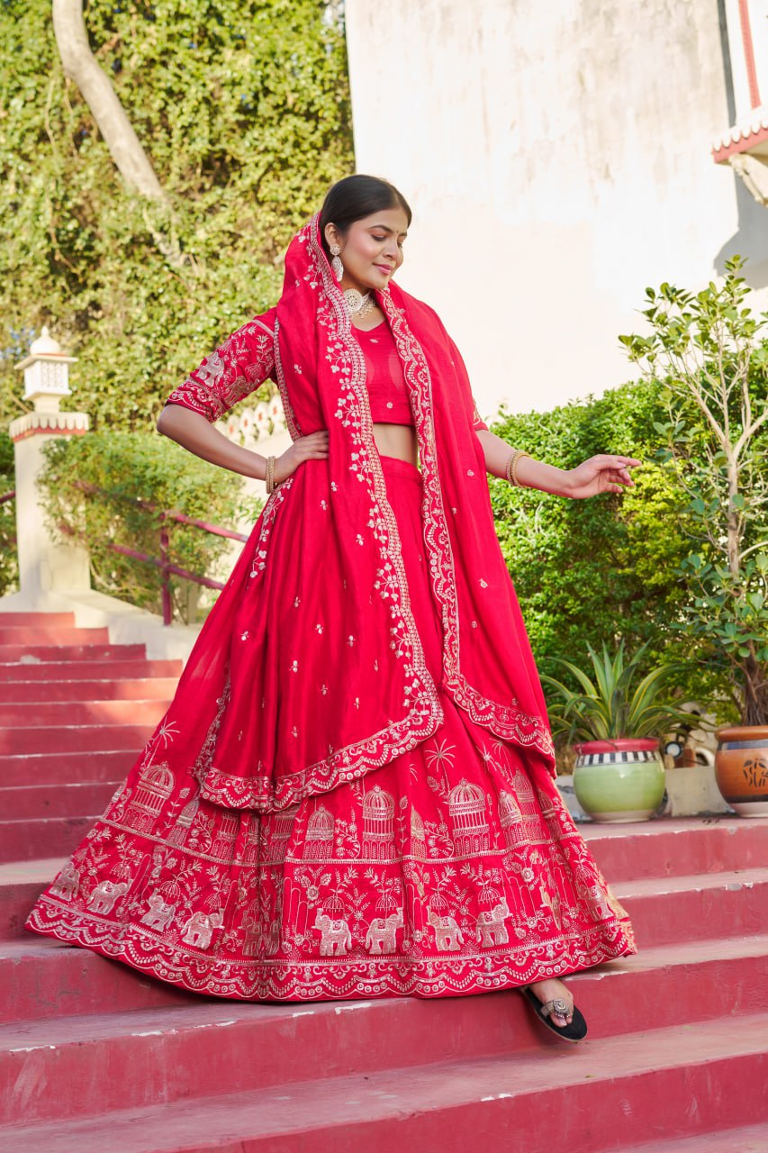 Red Wedding Wear Georgette Lehenga