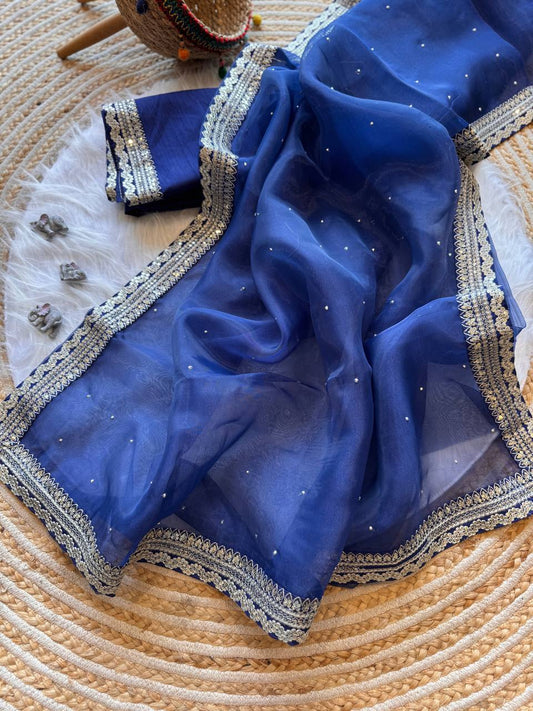 Royal Blue Designer Organza Silk Saree