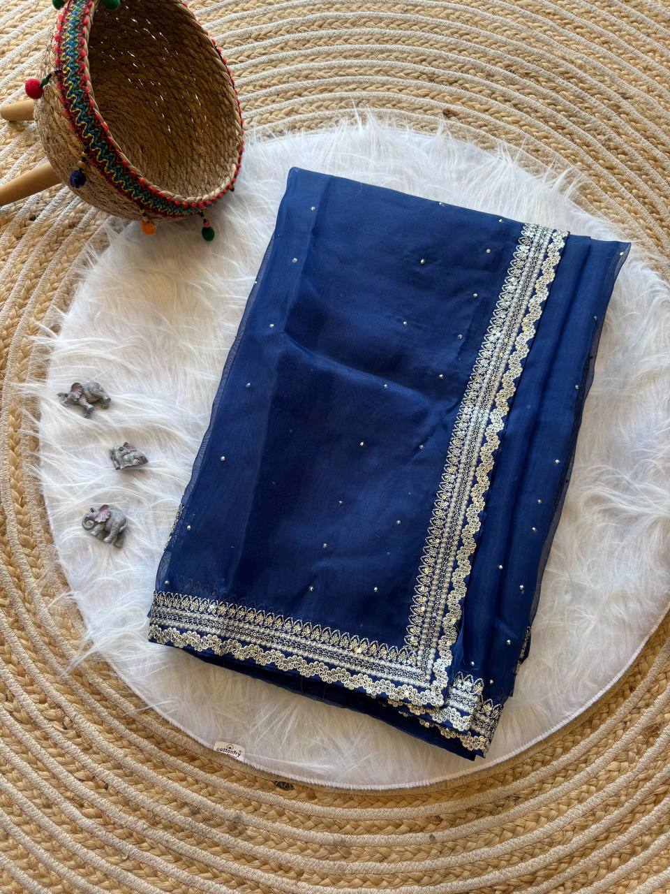 Royal Blue Designer Organza Silk Saree