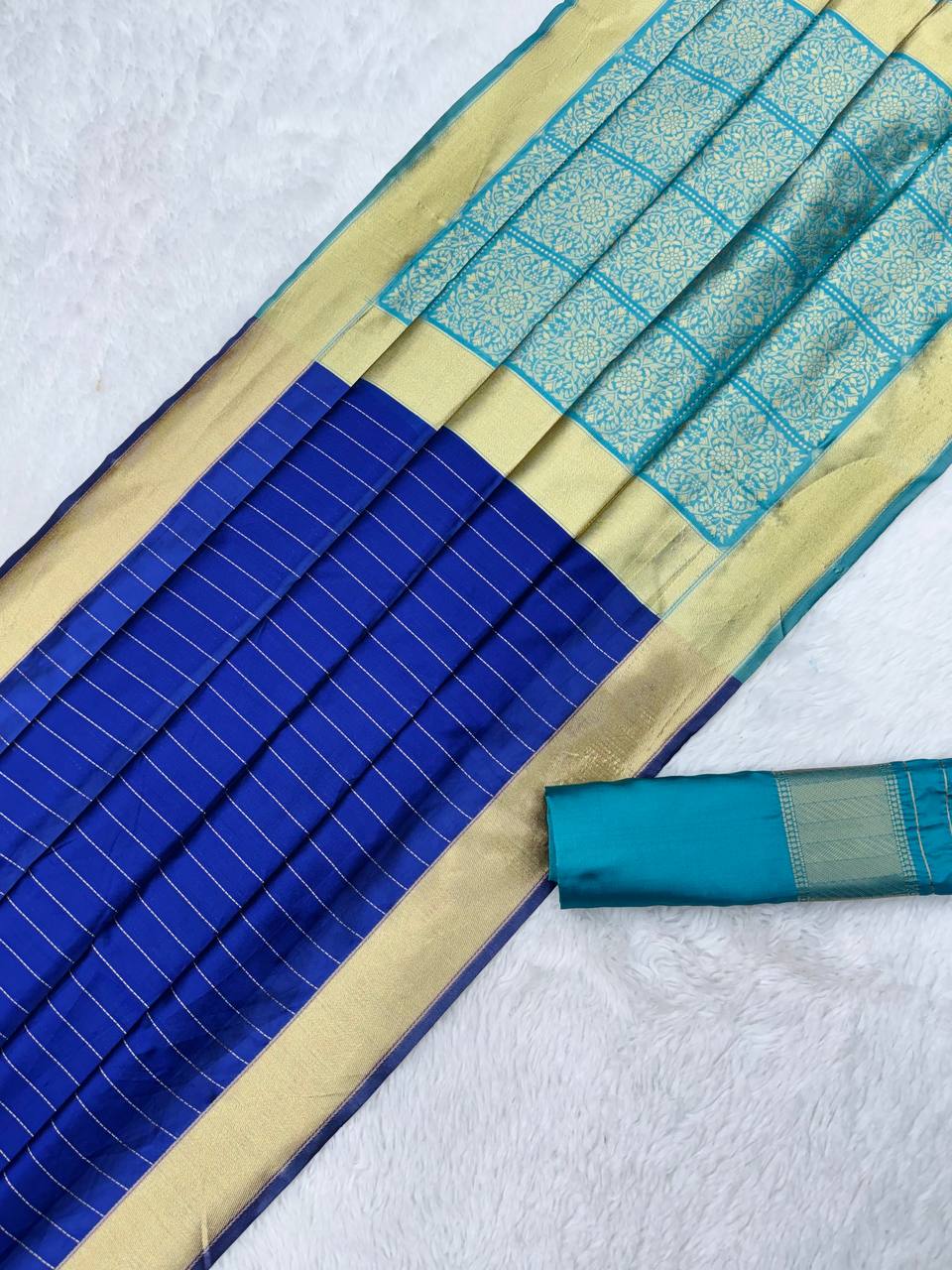 Royal Blue Traditional Lichi Silk Saree
