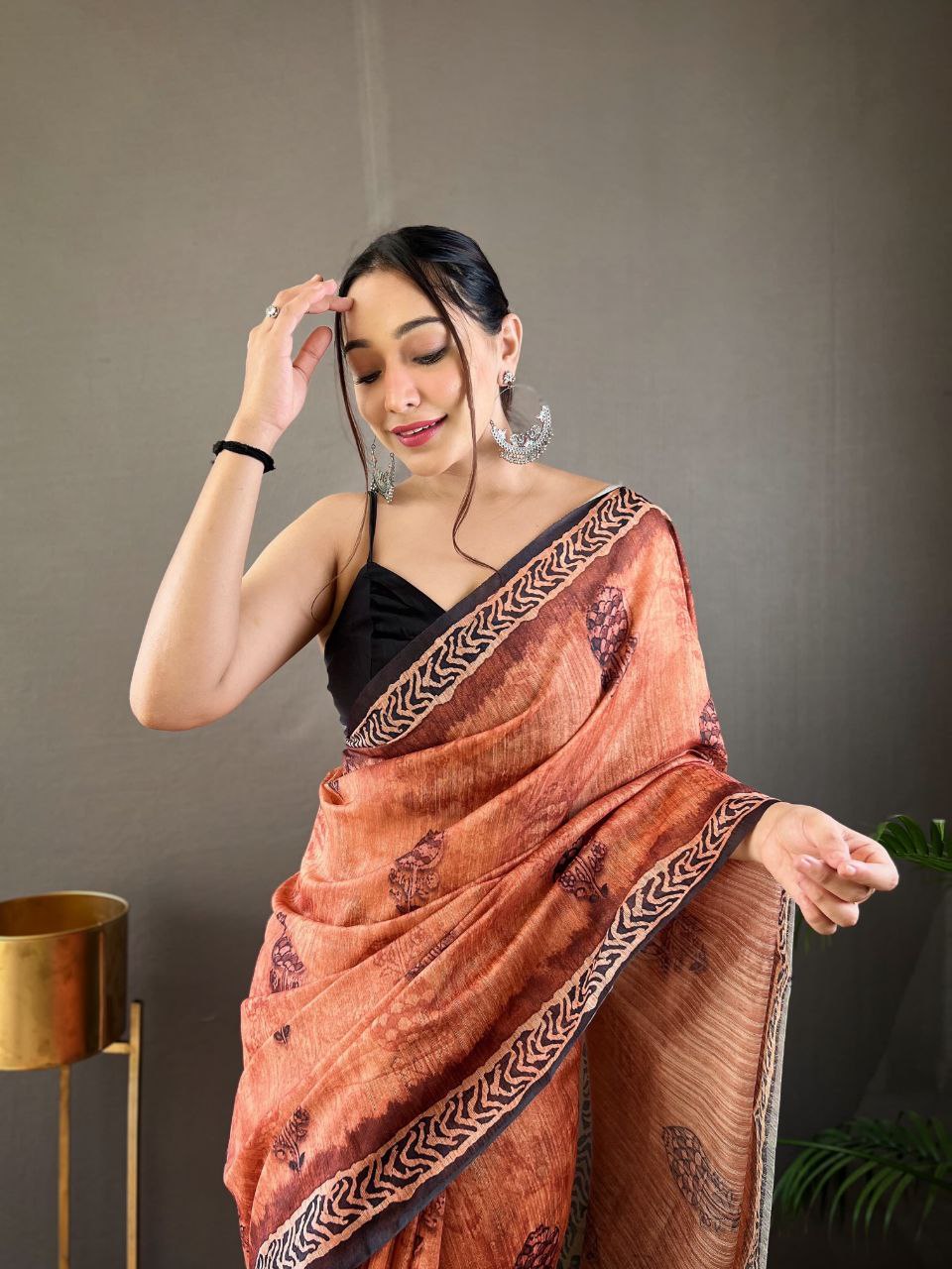 Salmon Cotton Tussar Silk Saree