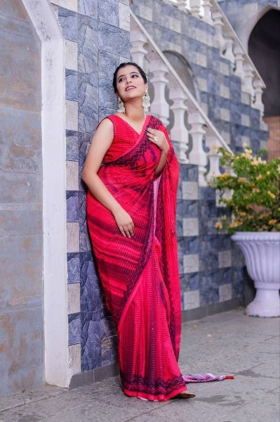 Sequance Crochet Worked Georgette Saree