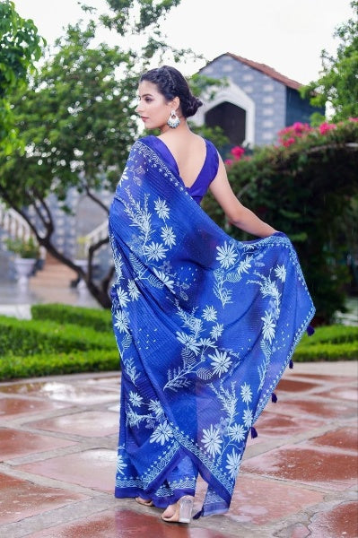 Sequance Crochet Worked Georgette Saree