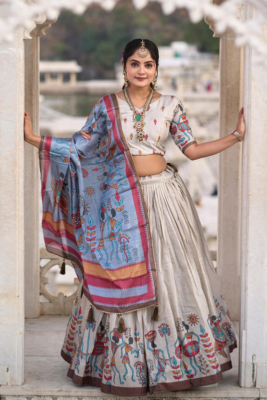 Silver Traditional Manipuri Silk Lehenga Choli