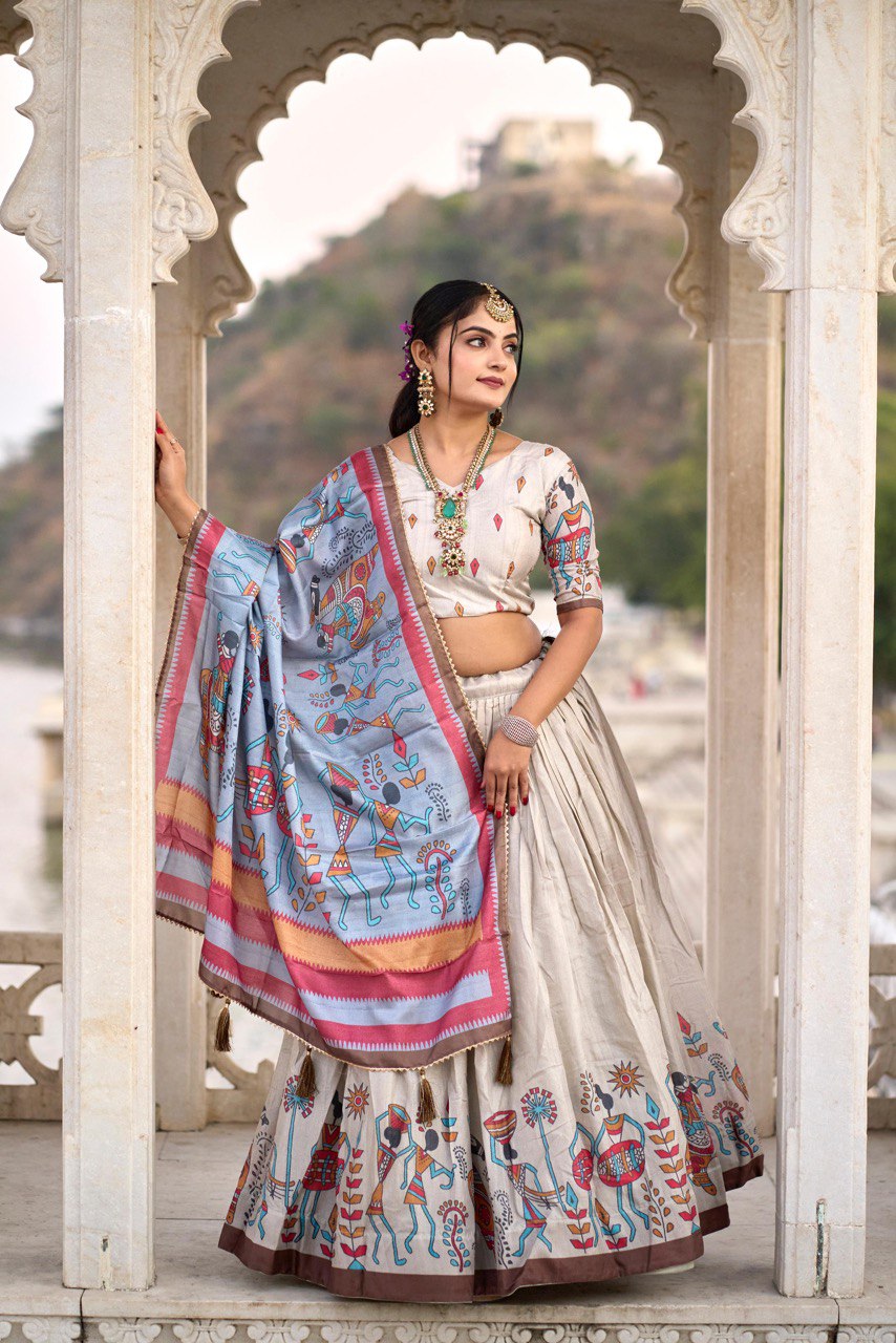 Silver Traditional Manipuri Silk Lehenga Choli