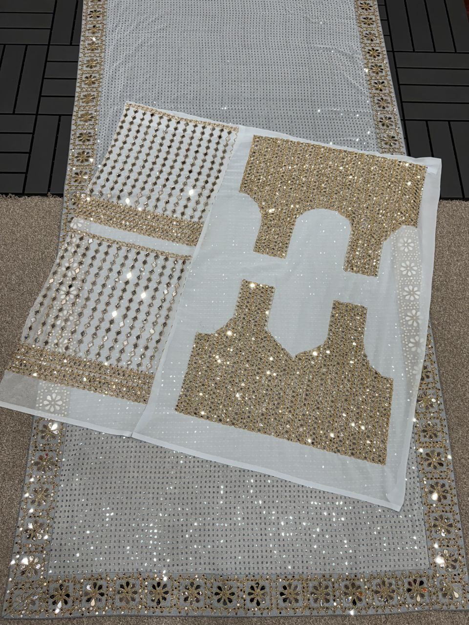 Sky Blue Designer Party Wear Georgette Saree | Replica Design