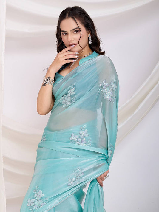 Sky Blue Party Wear Zimmy Choo Silk Saree
