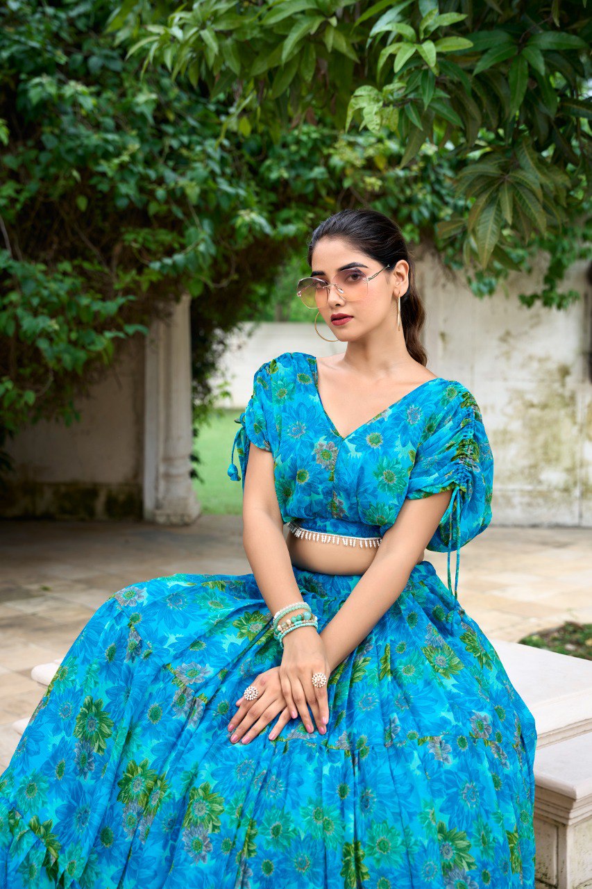 Sky Chiffon Floral Print Co-ord Set