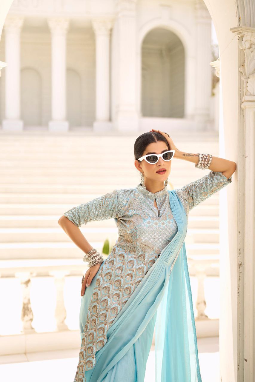 Sky Ready Made Chinon Silk Saree