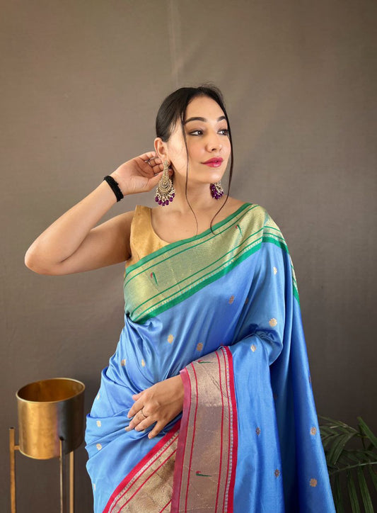 Sky Traditional Marathi Paithani Saree