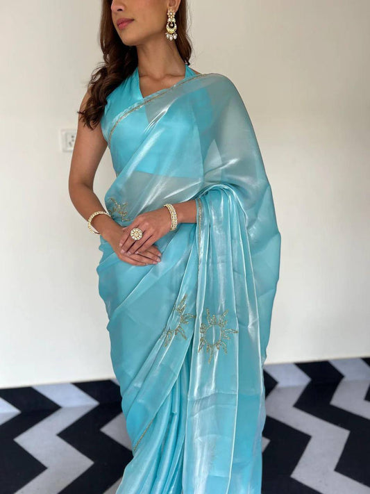 Sky Two Tone Jimmy Choo Silk Saree