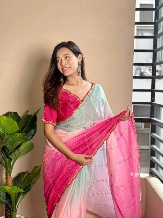 Stylish Georgette Satin Saree