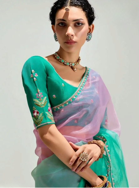 Stylish Organza Saree With Blouse | 100% Original Saree