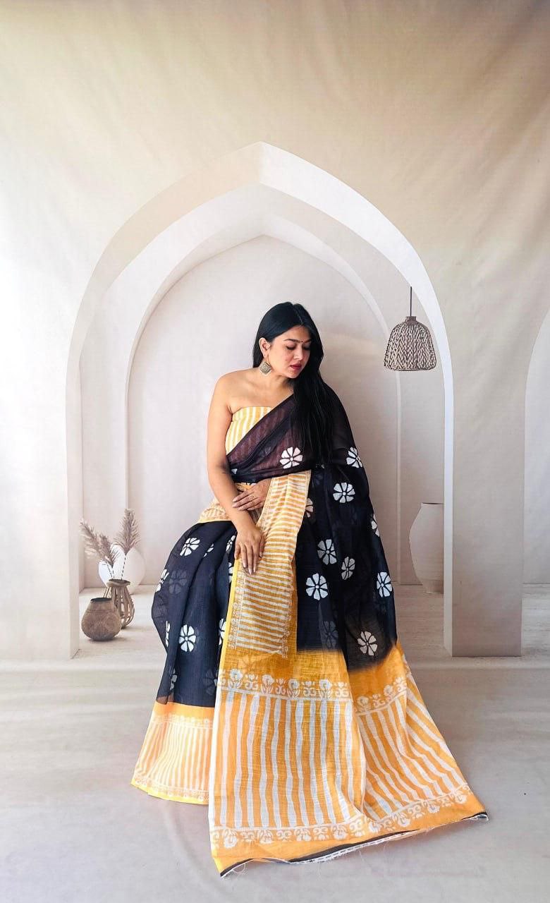 Summer Wear Flowy Linen Silk Cotton Saree