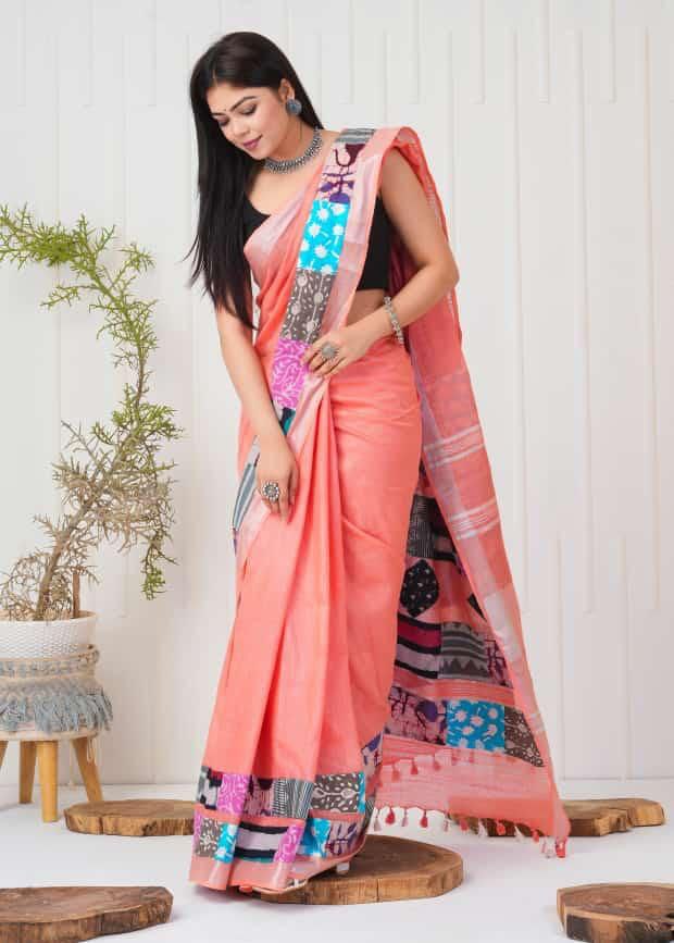 Summer Wear Flowy Linen Silk Cotton Saree