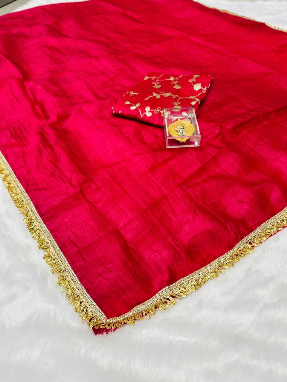 Red Gold Crush Silk Saree