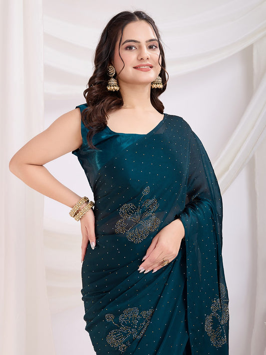 Teal Ready To Wear Rangoli Silk Saree