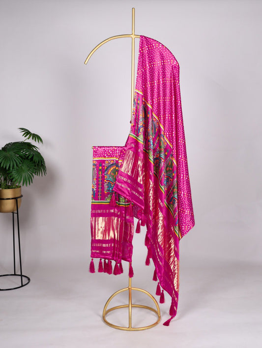 Traditional Gaji Silk Bandhej Silk Dupatta