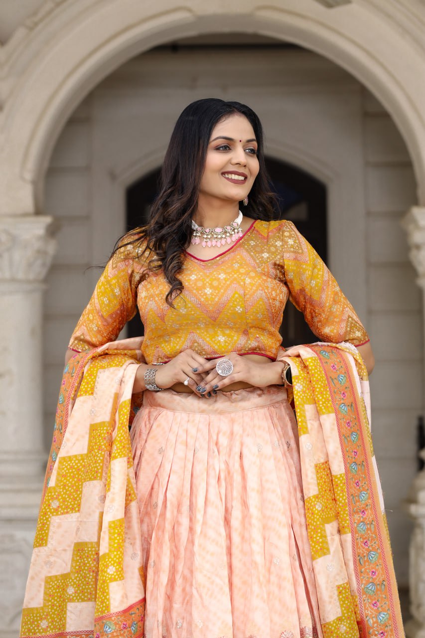 Mustard Traditional Jacquard Viscose Lehenga
