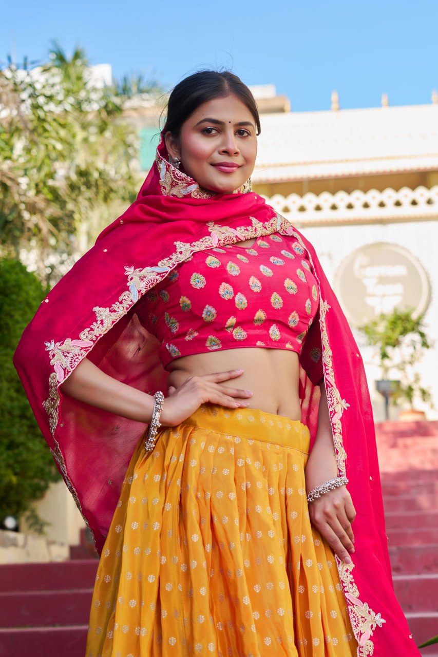 Traditional Jacquard Viscose Wedding Wear Lehenga